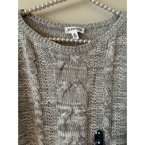 NWT St Johns Bay Womens Size M Cable Knit Sweater Marled Gray Mist - Picture 2 of 5